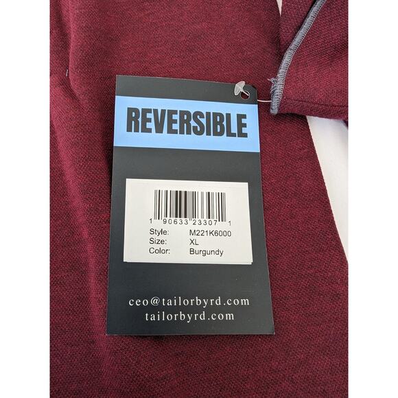 Tailor Byrd Reversible Pullover Sweatshirt Size XL Burgundy 1/4 Zip Mock Neck - Picture 5 of 8
